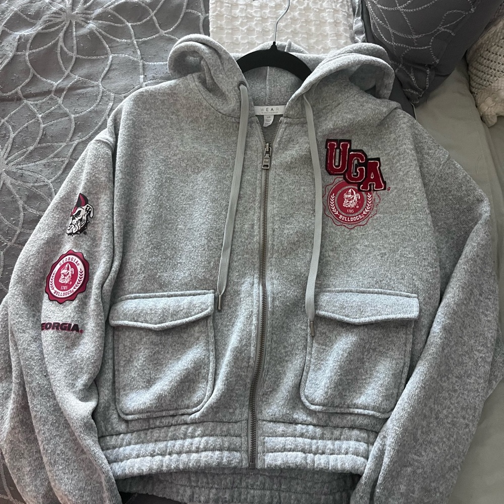 WEAR by Erin Andrews Women's Full-Zip Hoodie - Heather Gray Georgia Bulldogs